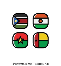 National Flag Square Icon Set with South Sudan, Niger, Guinea Bissau And Burkina Faso