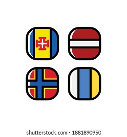 National Flag Square Icon Set with Madeira, Canary Islands, Latvia And Aland Islands