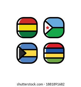 National Flag Square Icon Set with Bolivia, Djibouti, Mauritius And Bahamas