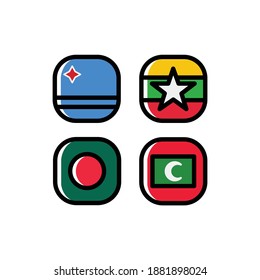 National Flag Square Icon Set with Myanmar, Maldives, Bangladesh And Aruba