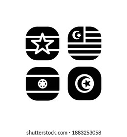 National Flag Square Icon Set with Tunisia, Myanmar, Malaysia And India