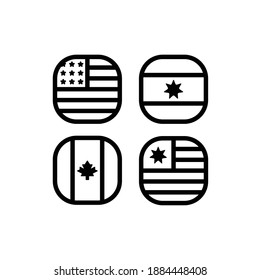 National Flag Square Icon Set with Canada, United States, Argentina And Uruguay 