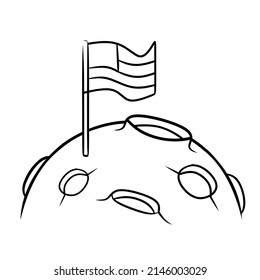 National flag step on the moon doodle illustration. Suitable for coloring kids book and page
