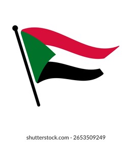 Bandeira nacional do Sudão.  Bandeira Sudan computador digital vetor ilustração ícone design.  Bandeira de mastro flutuante.