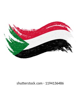 National Flag Of Sudan, Designed Using Brush Strokes,Isolated On A White Background. Vector Illustration. Use For Brochures, Printed Materials, Logos, Independence Day.