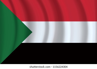 The national flag of Sudan. The symbol of the state on wavy cotton fabric. Realistic vector illustration. Sudan flag background with cloth texture