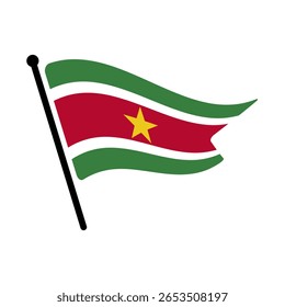 Bandeira nacional do Suriname.  Bandeira do Suriname computador digital vetor ilustração ícone design.  Bandeira de mastro flutuante.