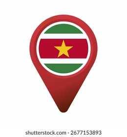 National flag of Suriname inside a map pointer flat illustration