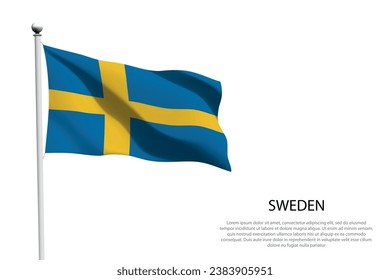 National flag Sweden isolated waving on white background