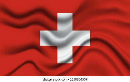 National flag of Switzerland. Abstract national flag waving with curved fabric background. Realistic waving flag of Switzerland vector background.