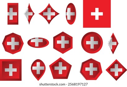 The national flag of Switzerland displays a white cross in the center of a square red field. The white cross is known as the Swiss cross or the federal cross