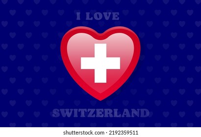 The national flag of Switzerland illustrated on top of a heart shaped icon, vector design