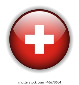 National flag of Switzerland, Swiss flag. glossy button, vector