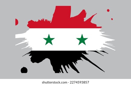 National flag of Syria with brush stroke effect on white background