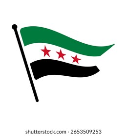 Bandeira nacional da Síria.  Bandeira da Síria computador digital vetor ilustração ícone design.  Bandeira de mastro flutuante.