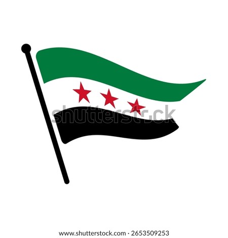 National flag of Syria.  Syria flag computer digital vector illustration icon design.  Fluttering flagpole flag.
