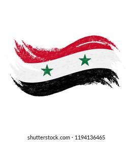 National Flag Of Syria, Designed Using Brush Strokes,Isolated On A White Background. Vector Illustration. Use For Brochures, Printed Materials, Logos, Independence Day.