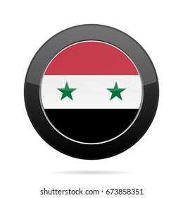 National flag of Syria. Shiny black round button with shadow.