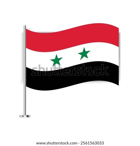 National flag of Syrian Arab Republic in the original colours and on the stick