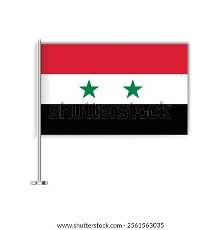 National flag of Syrian Arab Republic in the original colours and on the stick