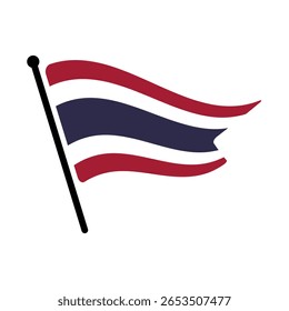 Bandeira nacional da Tailândia.  Tailândia bandeira computador digital vetor ilustração ícone design.  Bandeira de mastro flutuante.