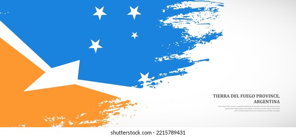 National flag of Tierra del Fuego Province, Argentina with textured brush flag. Artistic hand drawn brush flag banner background