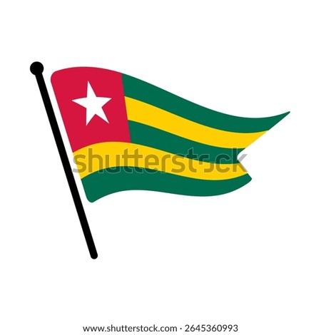 National flag of Togo.  Togo flag computer digital vector illustration icon design.  Fluttering flagpole flag.