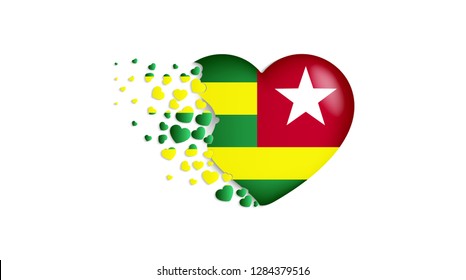 National flag of Togo in heart illustration. With love to Togo country. The national flag of Togo fly out small hearts