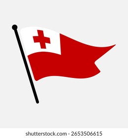Bandeira nacional de Tonga.  Design de ícone de ilustração de vetor digital de bandeira de Tonga.  Bandeira de mastro flutuante.