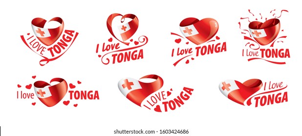 The national flag of the Tonga and the inscription I love Tonga. Vector illustration