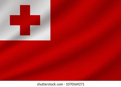national flag of Tonga on wavy cotton fabric. Realistic vector illustration.