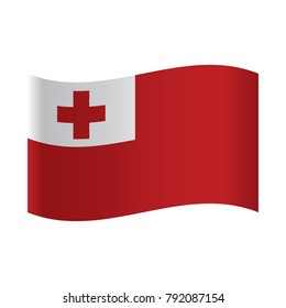 National flag of Tonga: red cross in white square in upper left corner of red field. Tonga flag on a gray background. Vector illustration.
