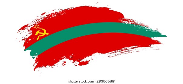 National flag of Transnistria with curve stain brush stroke effect on white background