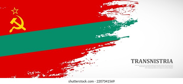 National flag of Transnistria with textured brush flag. Artistic hand drawn brush flag banner background