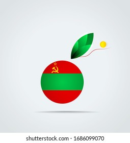 National flag of Transnistria vector illustration. Circular flag with shadow and 3D effect, on a gray background. Transnistria flag - round glossy button