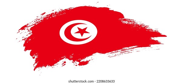 National flag of Tunisia with curve stain brush stroke effect on white background