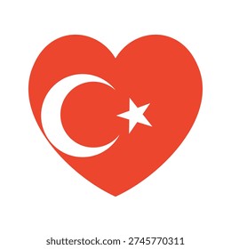 National Flag of Turkey button in heart shape. Flag heart shaped icon. Turkish flag badge, sticker.