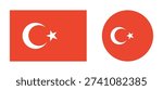 National Flag of Turkey buttons. Flag rectangular, round icons. Set of Turkish circle, rectangle flag badges.
