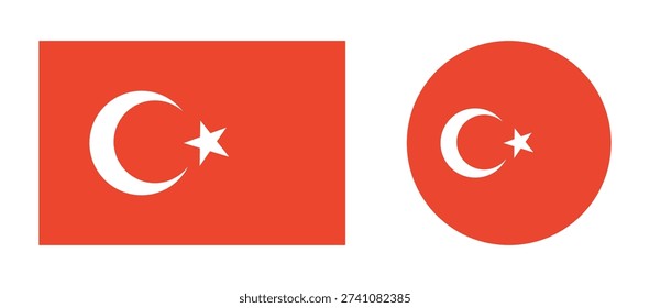 National Flag of Turkey buttons. Flag rectangular, round icons. Set of Turkish circle, rectangle flag badges.