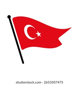 Bandeira nacional da Turquia.  Bandeira da Turquia computador digital vetor ilustração ícone design.  Bandeira de mastro flutuante.