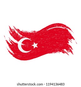 National Flag Of Turkey, Designed Using Brush Strokes,Isolated On A White Background. Vector Illustration. Use For Brochures, Printed Materials, Logos, Independence Day.