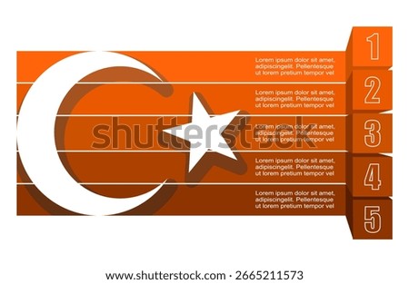 National flag of Turkey and five features or option of project to select. Minimal infographic illustration for business and politic information visualization.