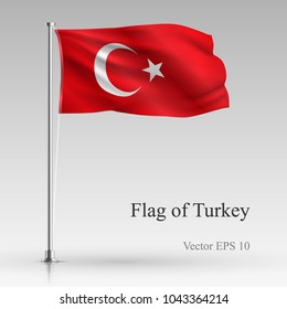 National flag of Turkey isolated on gray background. Realistic Turkish flag waving in the Wind. Wavy flag Stock Vector illustration