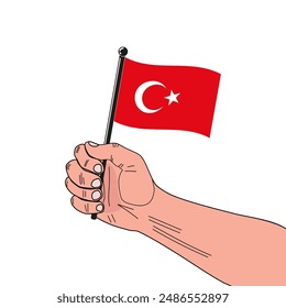 national flag of Turkey in the original colours and on the stick