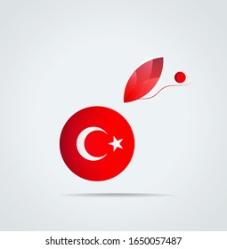 National flag of Turkey vector illustration. Circular flag with shadow and 3D effect, on a gray background. Turkey flag - round glossy button