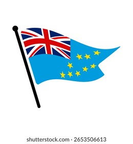 Bandeira nacional de Tuvalu.  Bandeira Tuvalu computador digital vetor ilustração ícone design.  Bandeira de mastro flutuante.