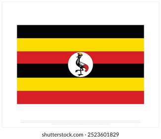 National flag of Uganda, National Day of Uganda, Independence Day, Uganda, Vector illustration of Uganda flag on white background, Editable vector illustration Design