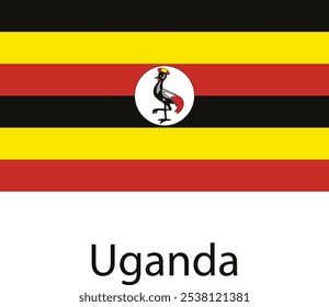 The national flag of Uganda, featuring a black, yellow, and red horizontal stripes with a grey crowned crane in a white circle in the center.