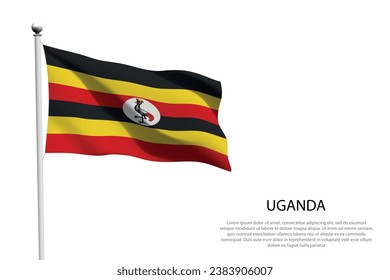 National flag Uganda isolated waving on white background