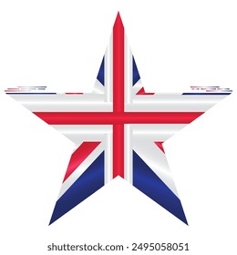 National Flag of UK. United Kingdom flag in star shape. European Country. Union Jack flags isolated on white background. Editable vector EPS available